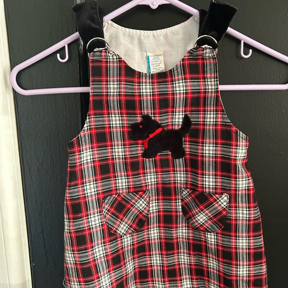 Vintage Plaid Kids Dress with Scottie Dog Design